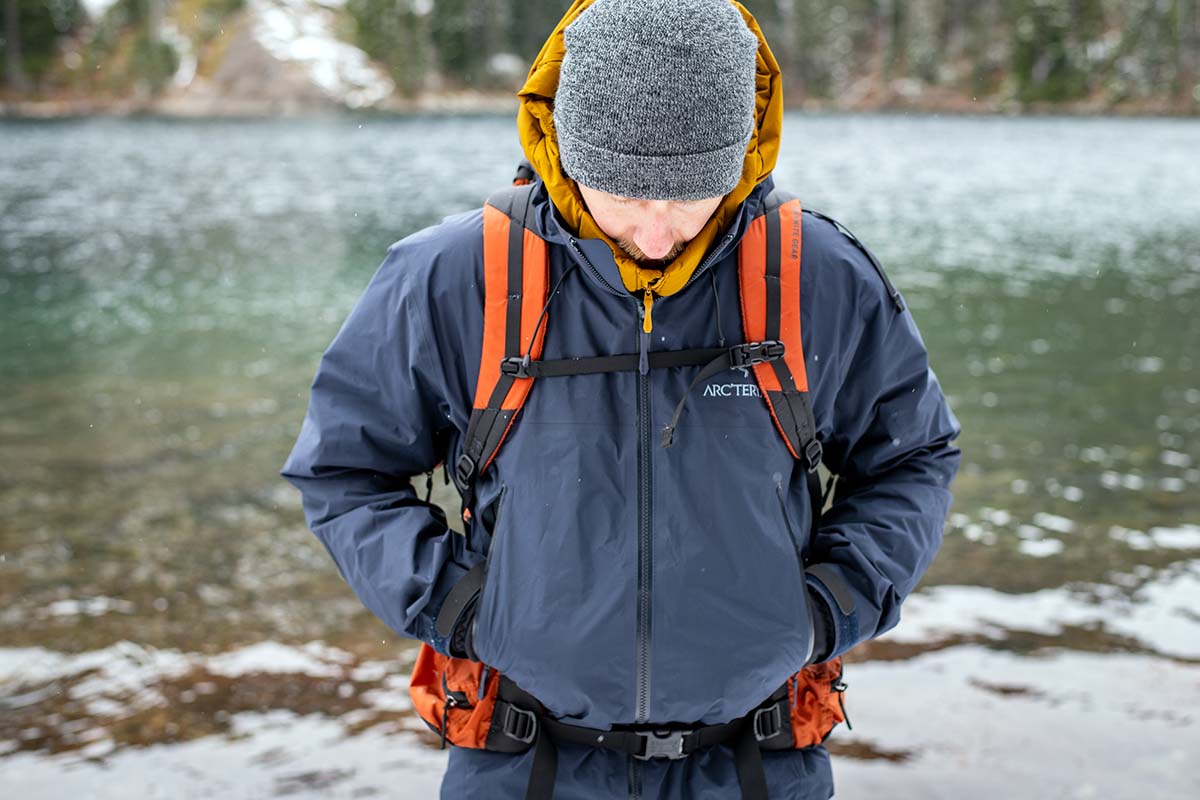 Arc'teryx Beta AR hardshell jacket (hands in pockets)